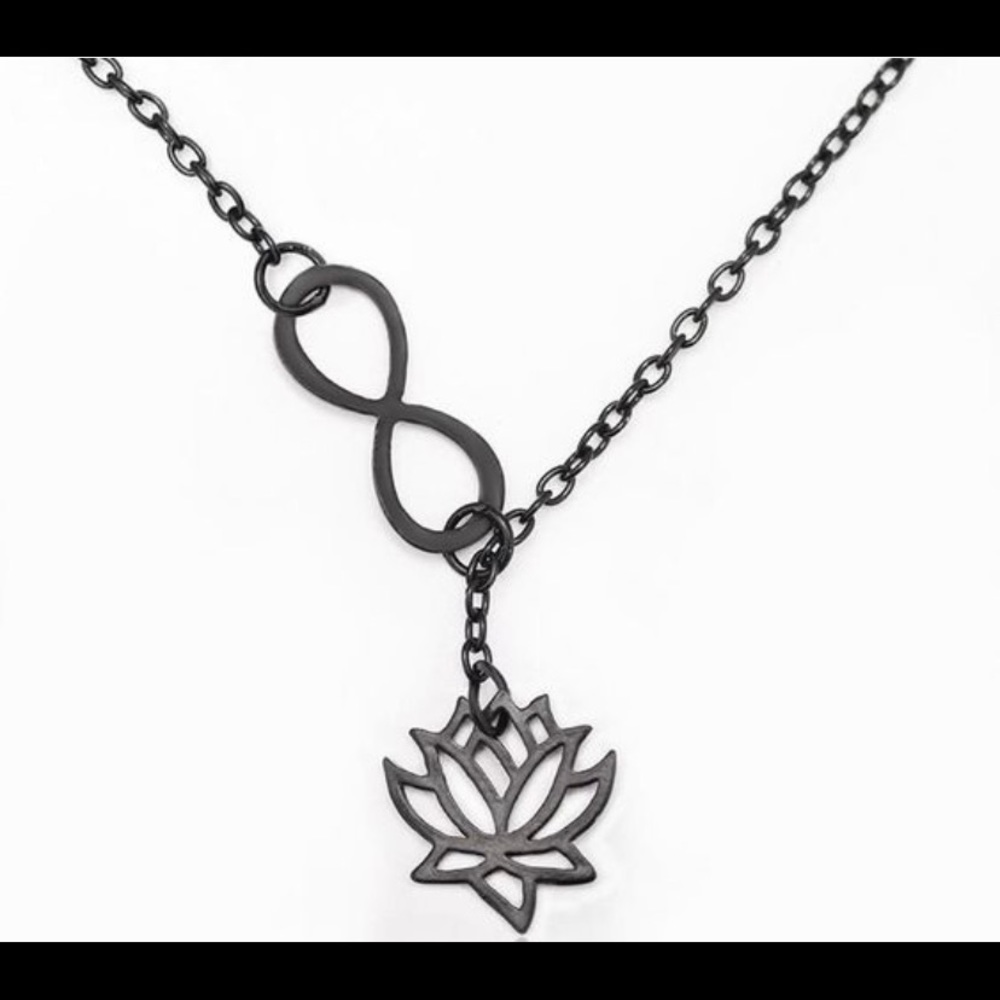 🤑3/$18 Infinity Lotus Lariat Pendant Necklace - Black